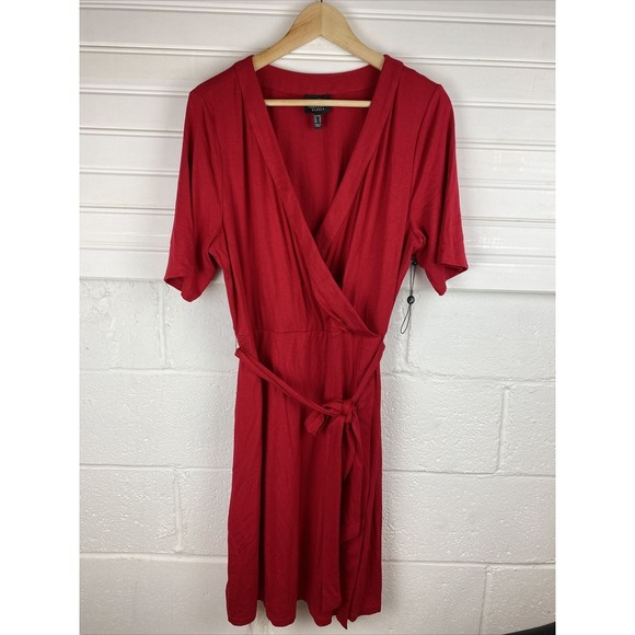 ADRIANNA PAPELL Women’s JERSEY DRESS Morcan Ruby Faux Wrap Dress Red Sz 16 - Picture 1 of 11
